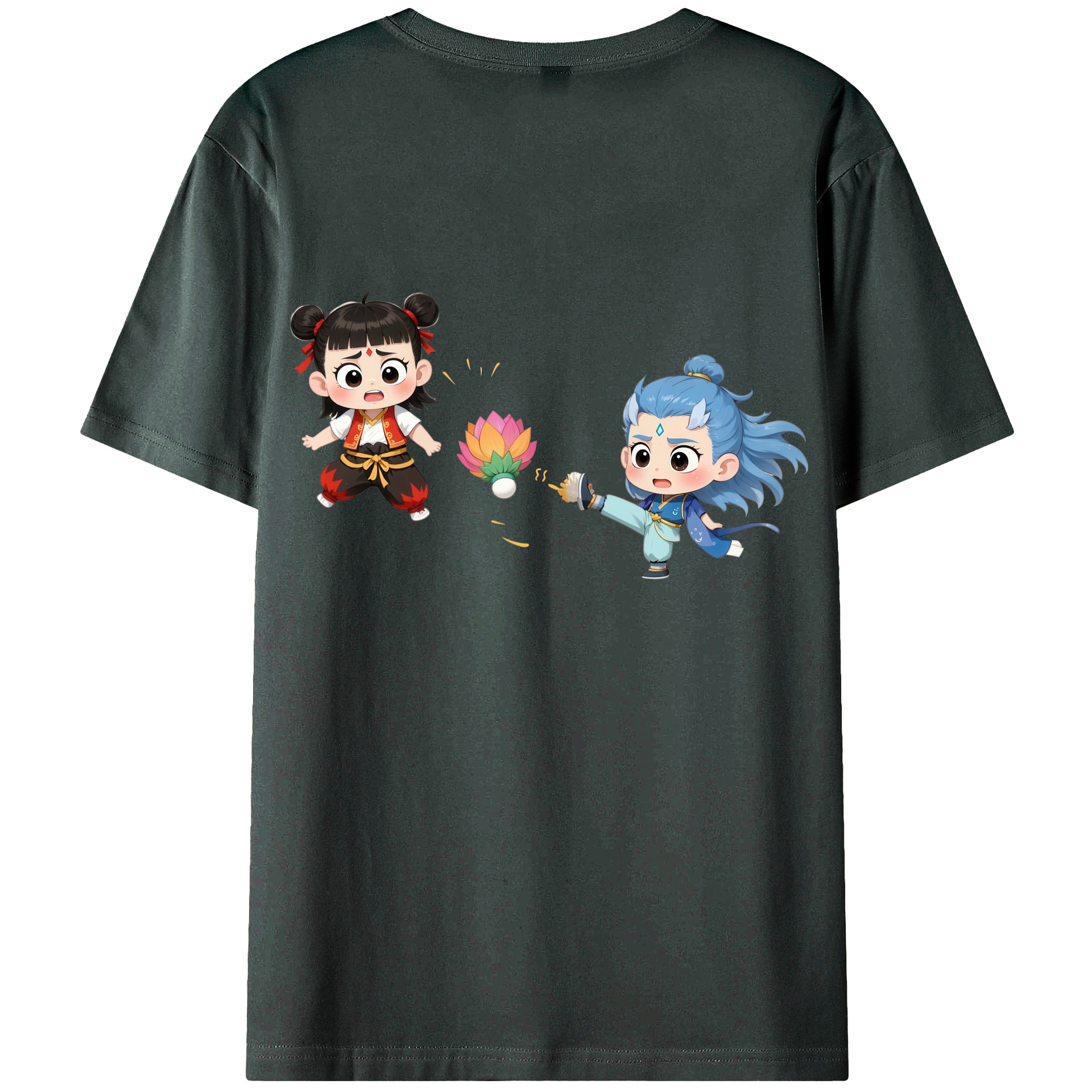 （画像用） Ne Zha 2 ナタ 魔童の大暴れ 綿100％ メンズ半袖Tシャツ（バックプリント） 通気性